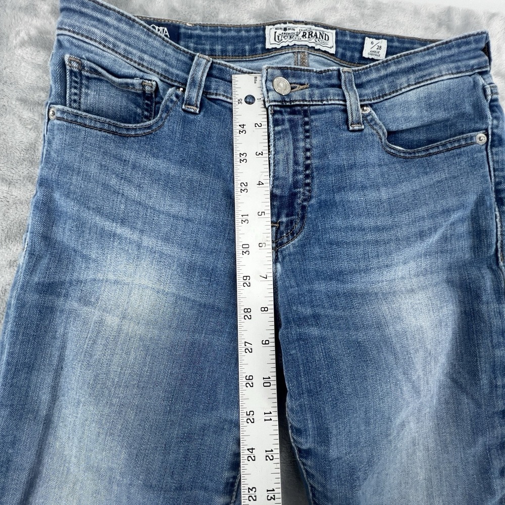 Lucky Brand Ava Skinny Jeans Women 28 Blue Mid Rise Stretch Raw Hem Denim - Picture 5 of 10